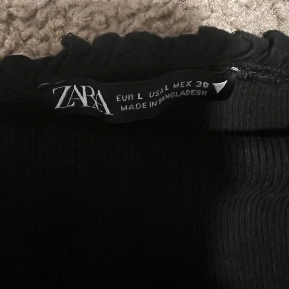 Zara Black Ruffle Trim Cropped Tank Size L - Picture 2 of 3